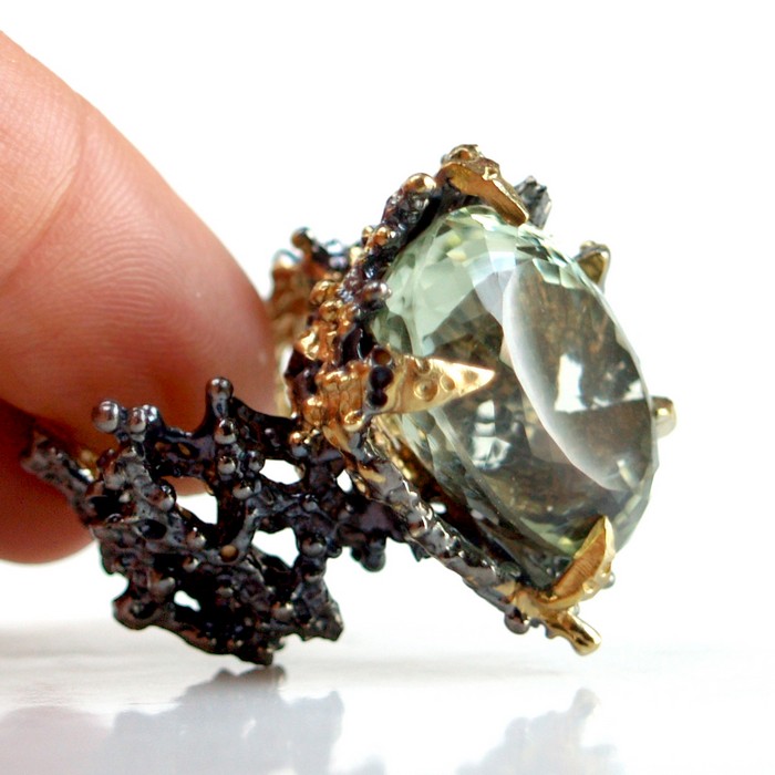 Ring 925 Silber Edelstein Amethyst Korallenform handgefertigt