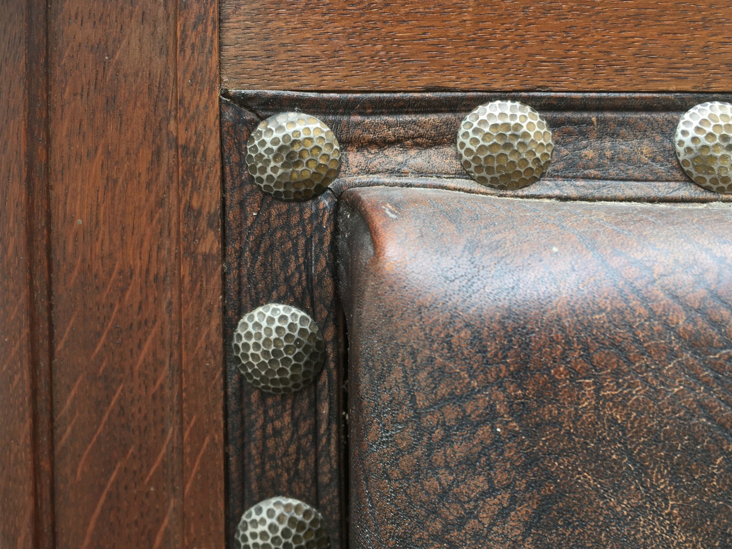 Jugendstil Sitzbank Sofa groß Eiche massiv Leder braun antik