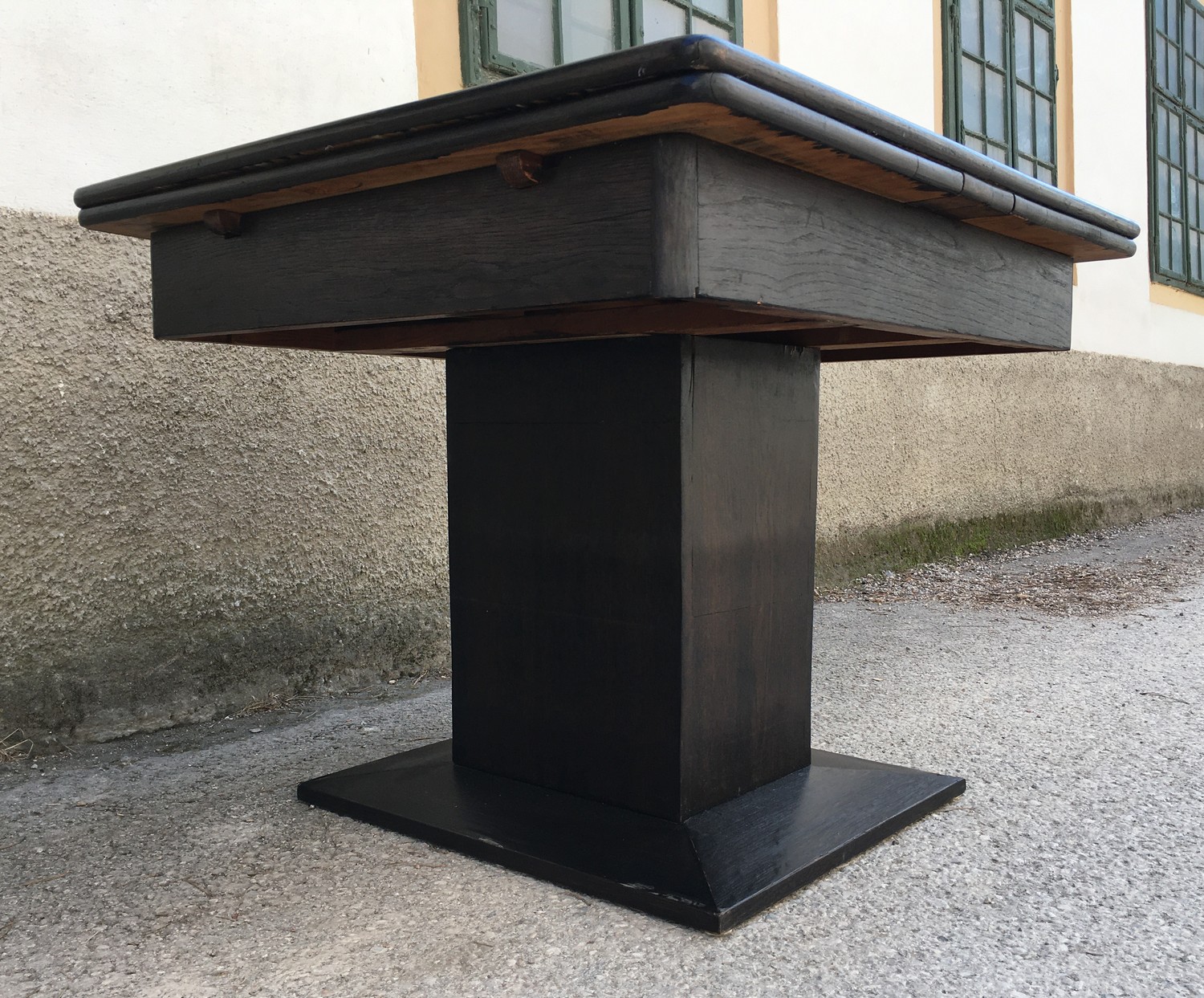 Tisch Jugendstil Esstisch ausziehbar Stempeltisch Speisetisch schwarz antik