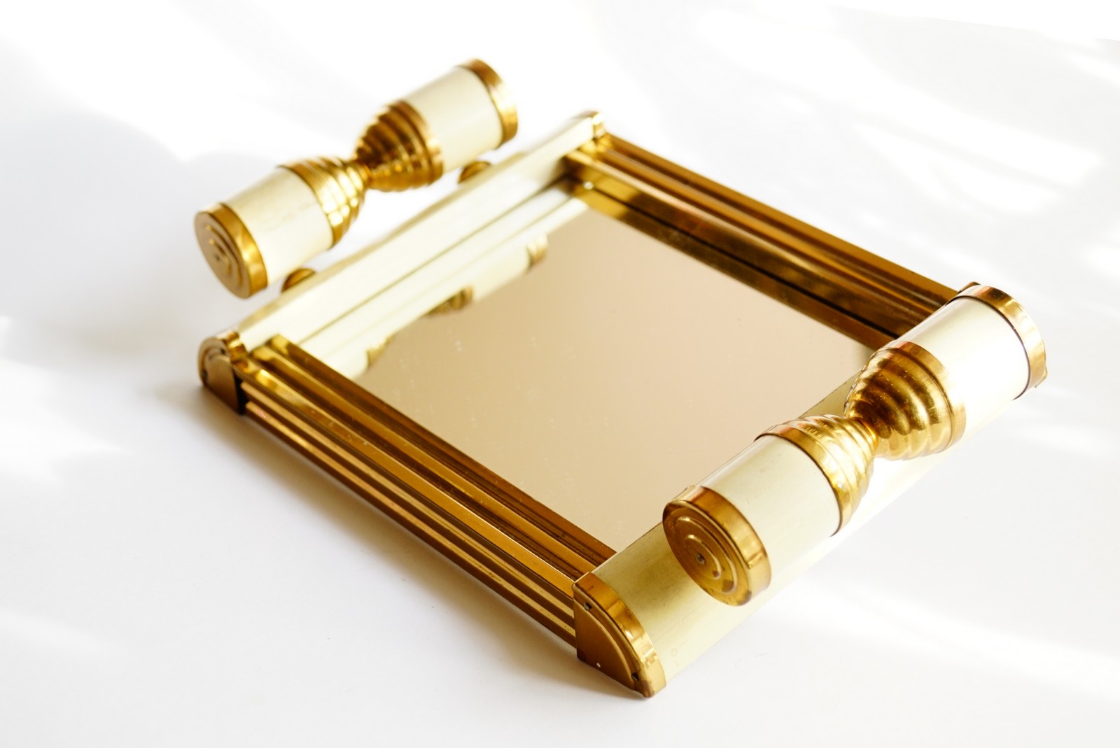 Antik Tablett Art Deco 1920 creme-weiß für Rauchertisch Spiegel Ablage