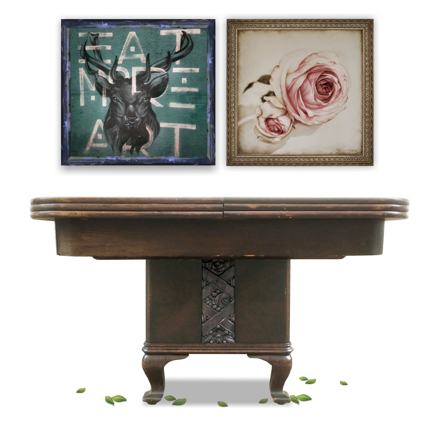 Tisch antiker Jugendstil Artdeco Esstisch ausziehbarer Speisetisch 'Rosen' Tisch antik ausziehbar Jugendstil beschnitzt Rosen Kulissentisch