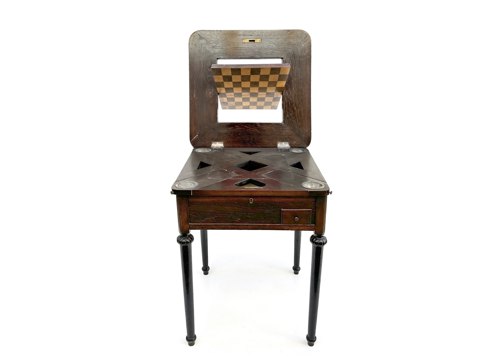 Schachtisch antiker Spieltisch 19.Jahrhundert 1840 1860 drehbare Tischplatte Schach Spielkartentisch Poker Antiquität Flip-Top-Table