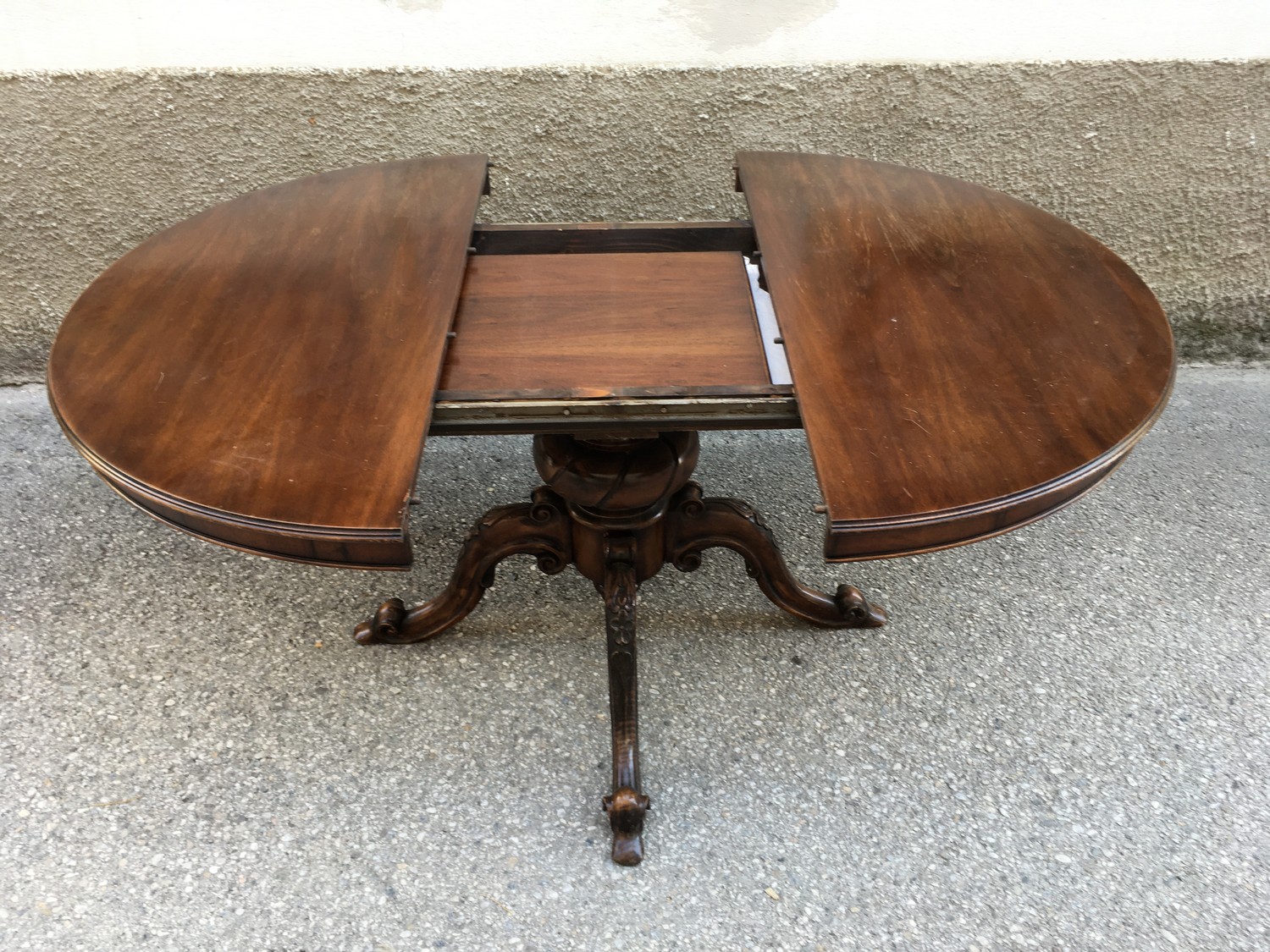 Tisch Esstisch Salontisch rund ausziehbar Einlegeplatte antik Säulenfuß