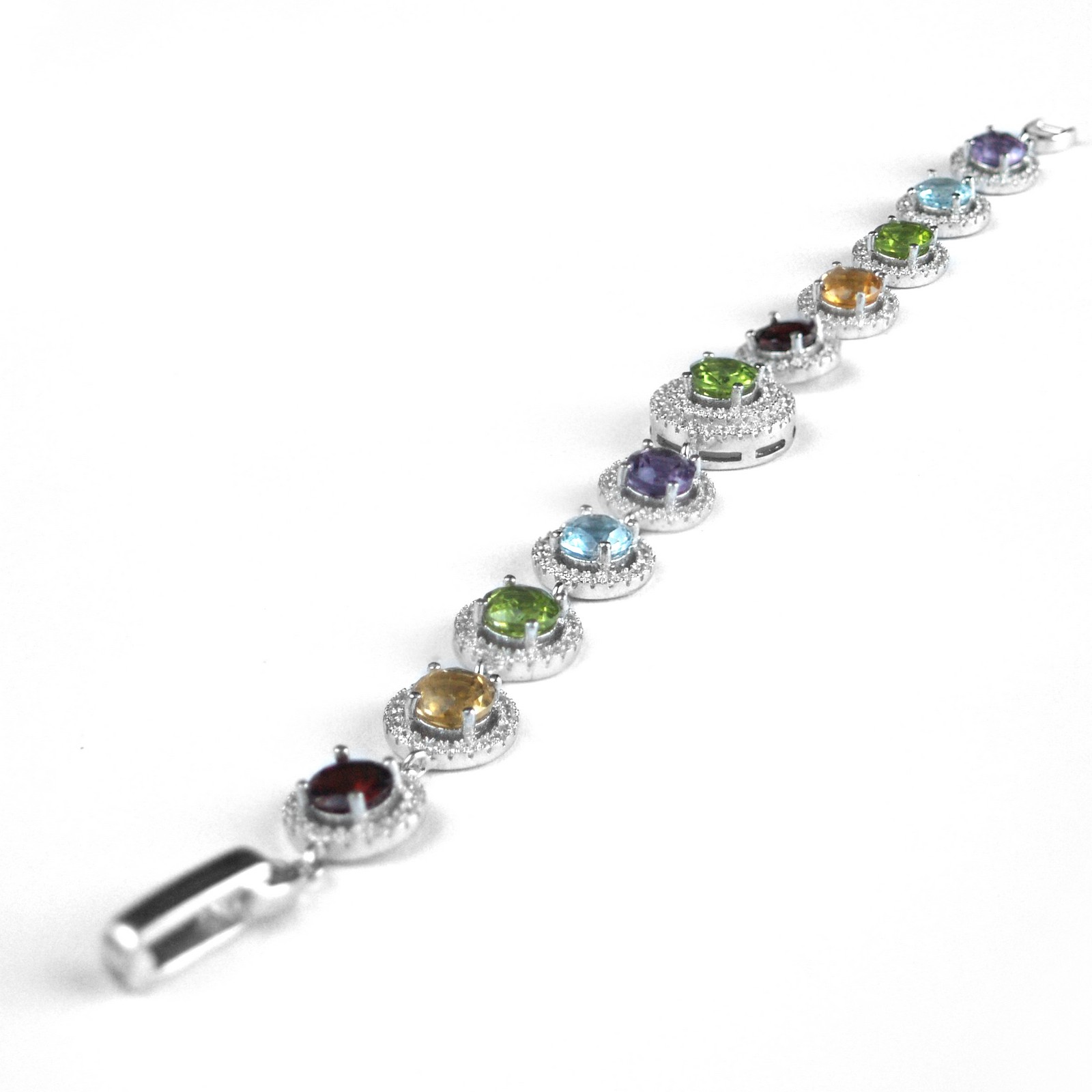 Amethyst, Granat, Peridot, Citrin, Topas, Zirkonia Armband 925 Silber handgefertigt Schmuck