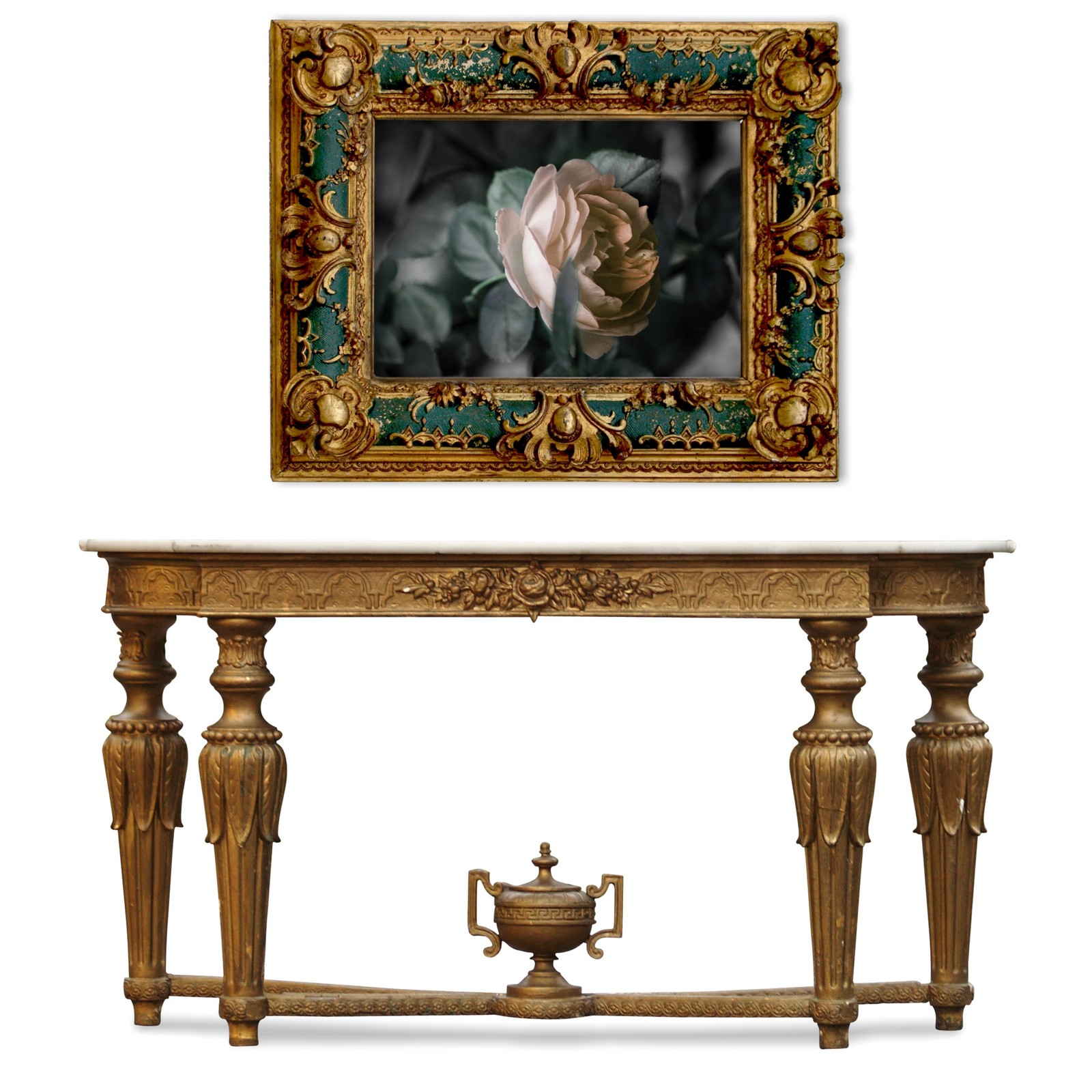 Konsole Louis XVI Demi Lune antik Tisch  "LA ROSE" Konsole Louis XVI Tisch antik vergoldet
