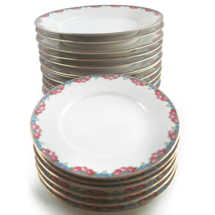 Teller antik Rosen gitter blau rosa Shabby Chic GEschirr antik