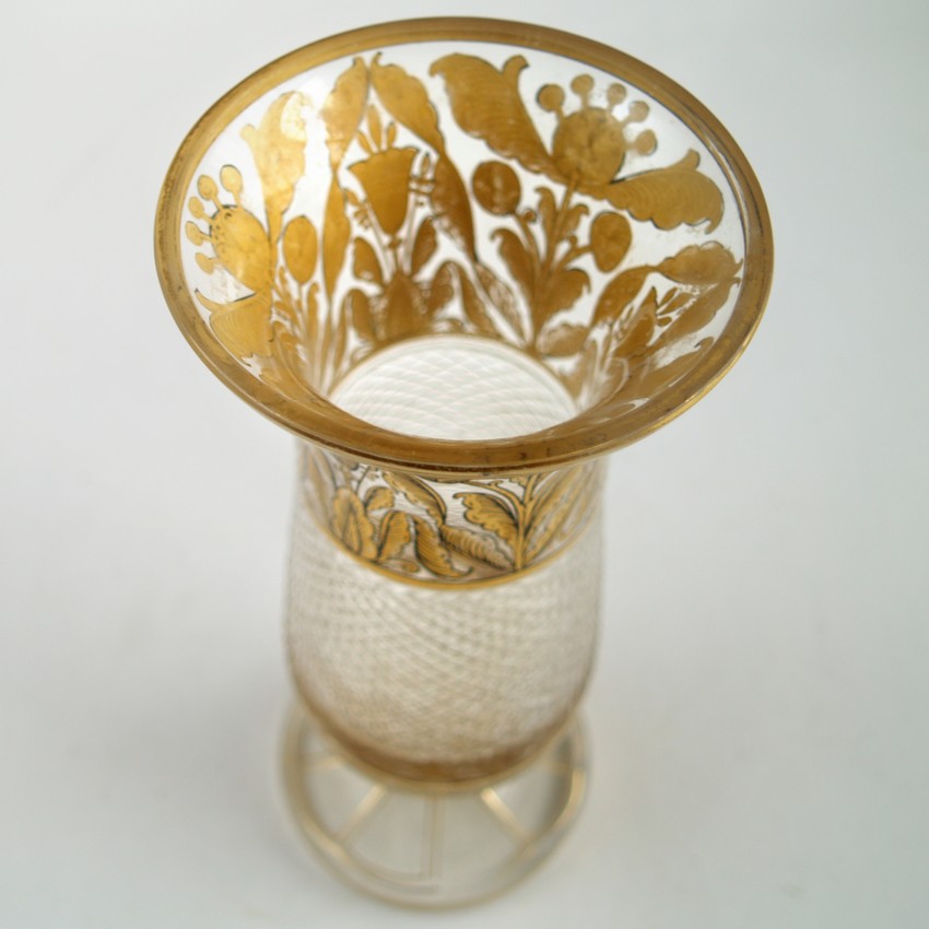 Vase antik Glas vergoldet Blätter Kristall 18. Jhdt