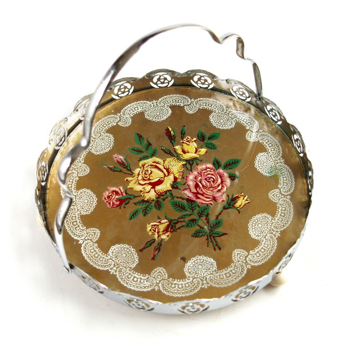 Tablett Anbieteschale silbern Vintage antik Midcentury Geschirr Rosen gold