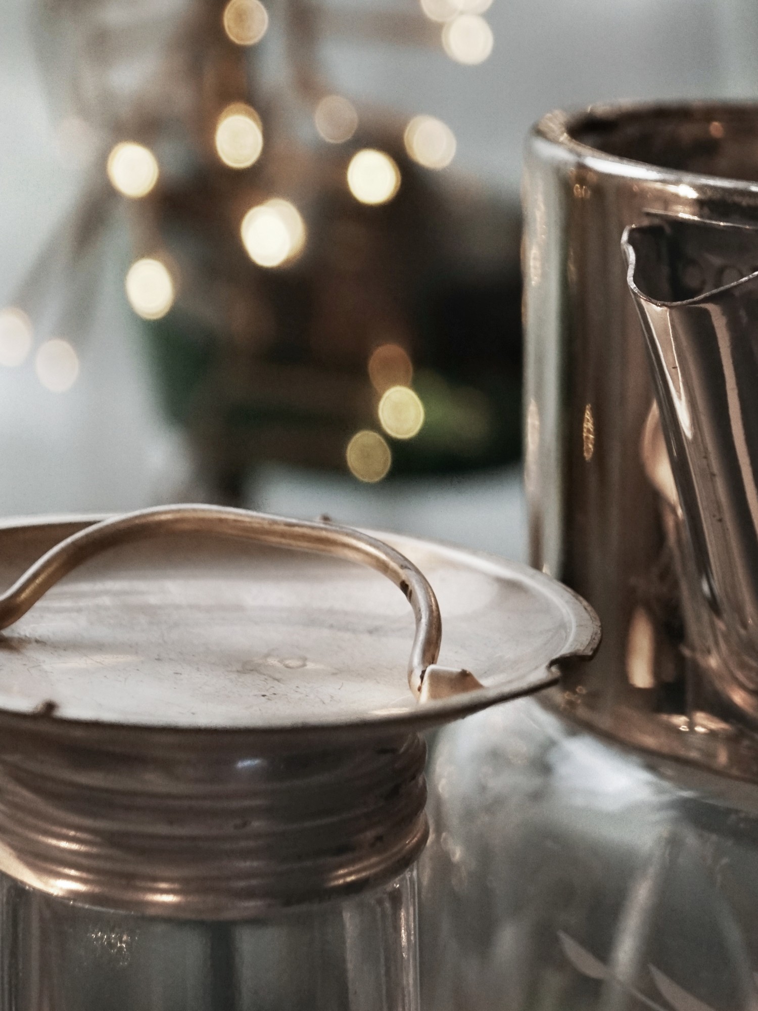 Dekanter Bleikristall Kalte Ente silbern Sieb Einsatz Eiswürfelbehälter Vintage antik