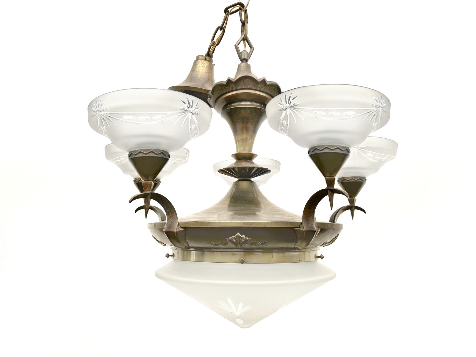 Art Deco Luster Kronleuchter Glasschirme antik