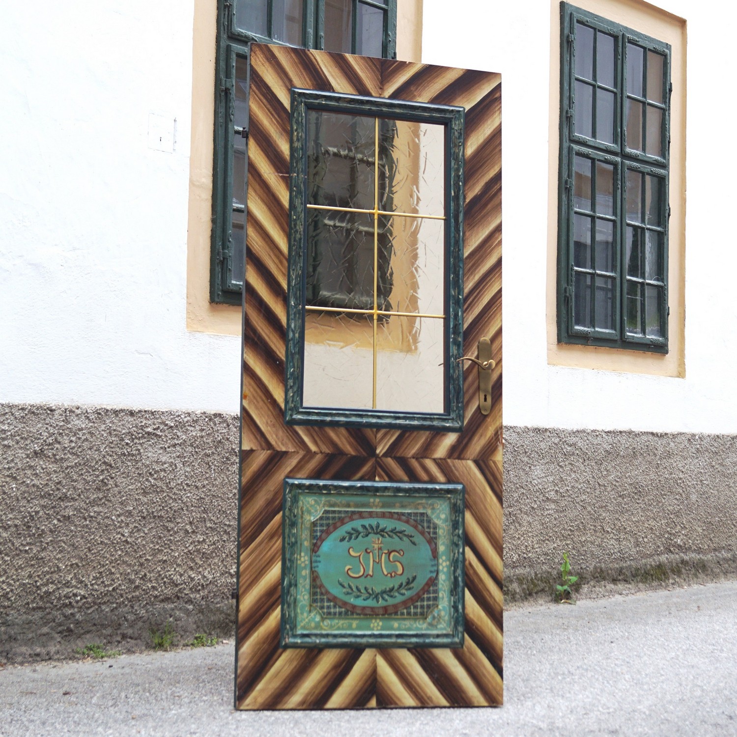 Zimmertür bemalt Landhausstil Vintage Bauernhaus Tür Holz Glas Messing