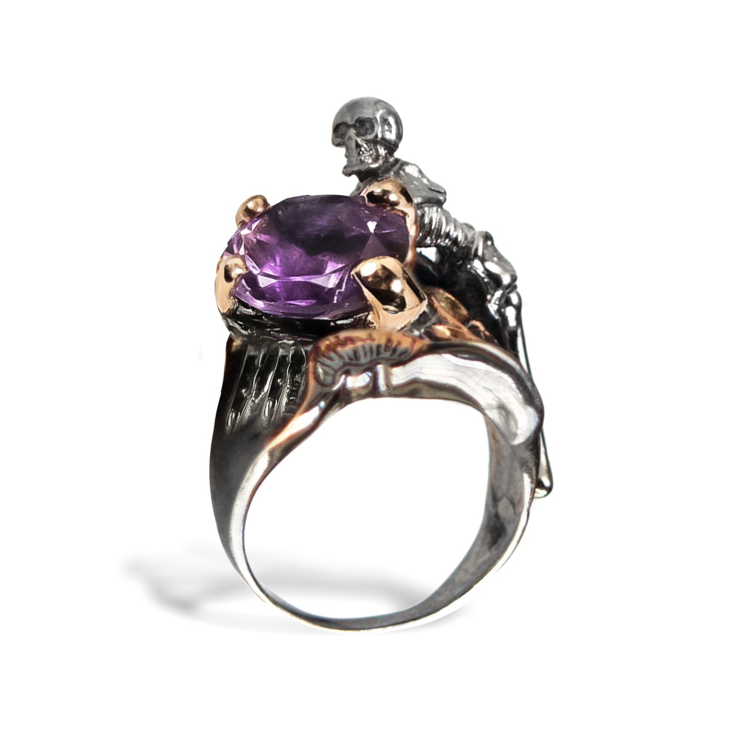 Ring 925 Silber Edelstein Amethyst Skelett handgefertigtes Traumstück! Sale! Ring Silber Skelett Amethyst 925 Edelsteine handgefertigt Juweliersarbeit Totenkopf