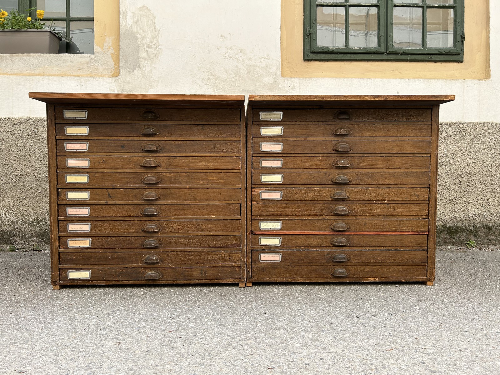 Setzkasten antik Schubladenschrank Holz Vintage Möbel Druckereikasten Industrial Design