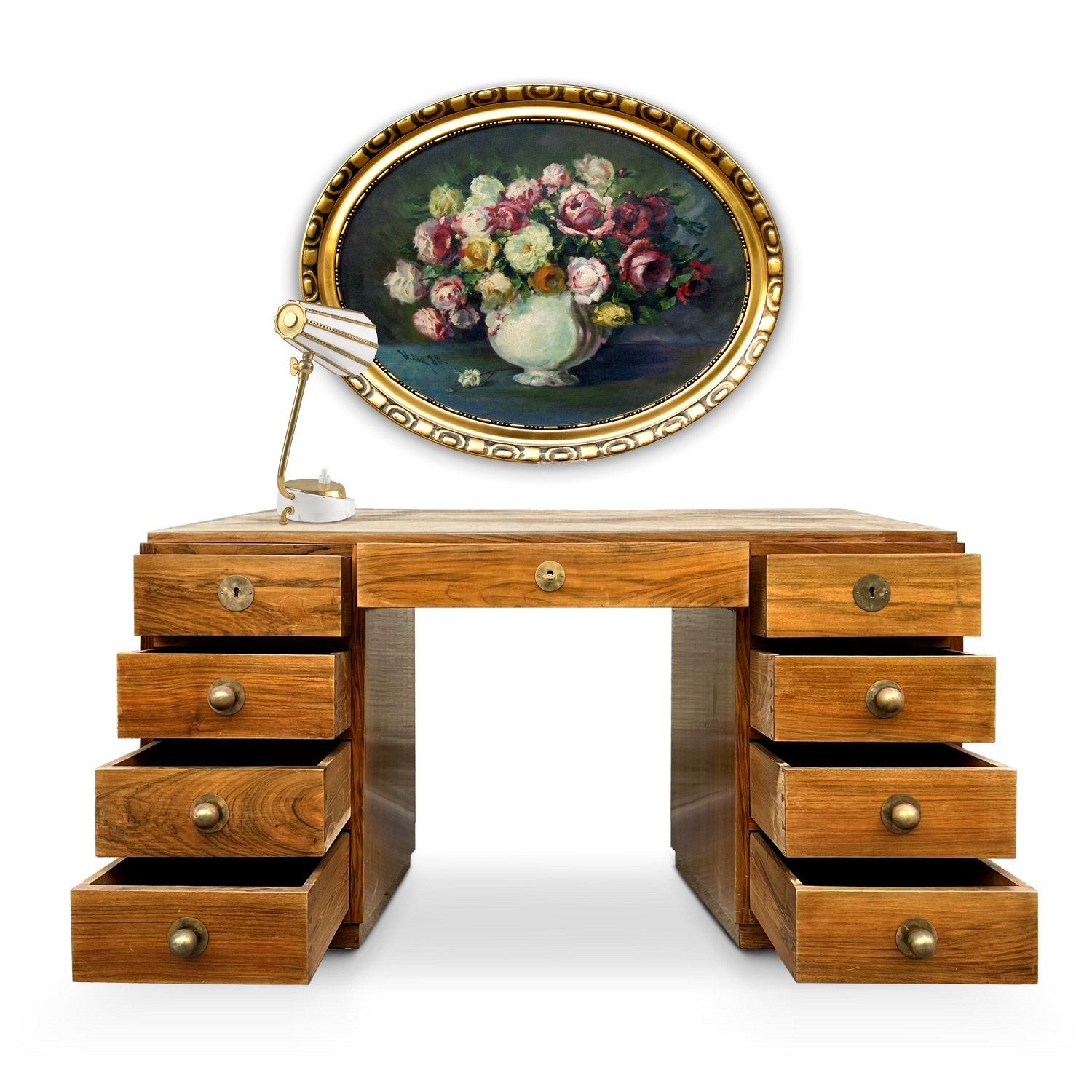 Art Deco Schreibtisch antikes Möbel in sachlichem Design 20. Jhdt Art Deco Schreibtisch antik Tisch artdeco 20. Jhdt hagenauer wiener werkstätte beschläge