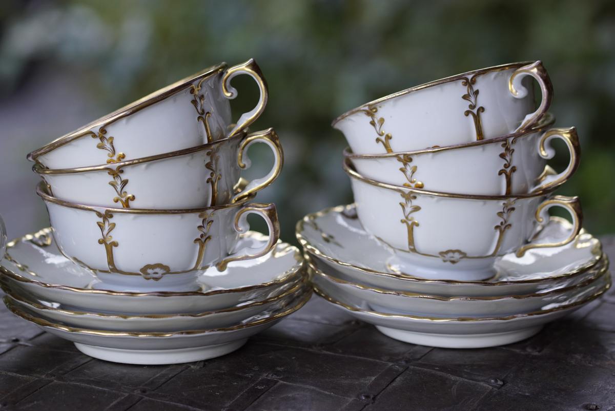 Biedermeier Teeservice 13-teilig antik elfenbeinfarben