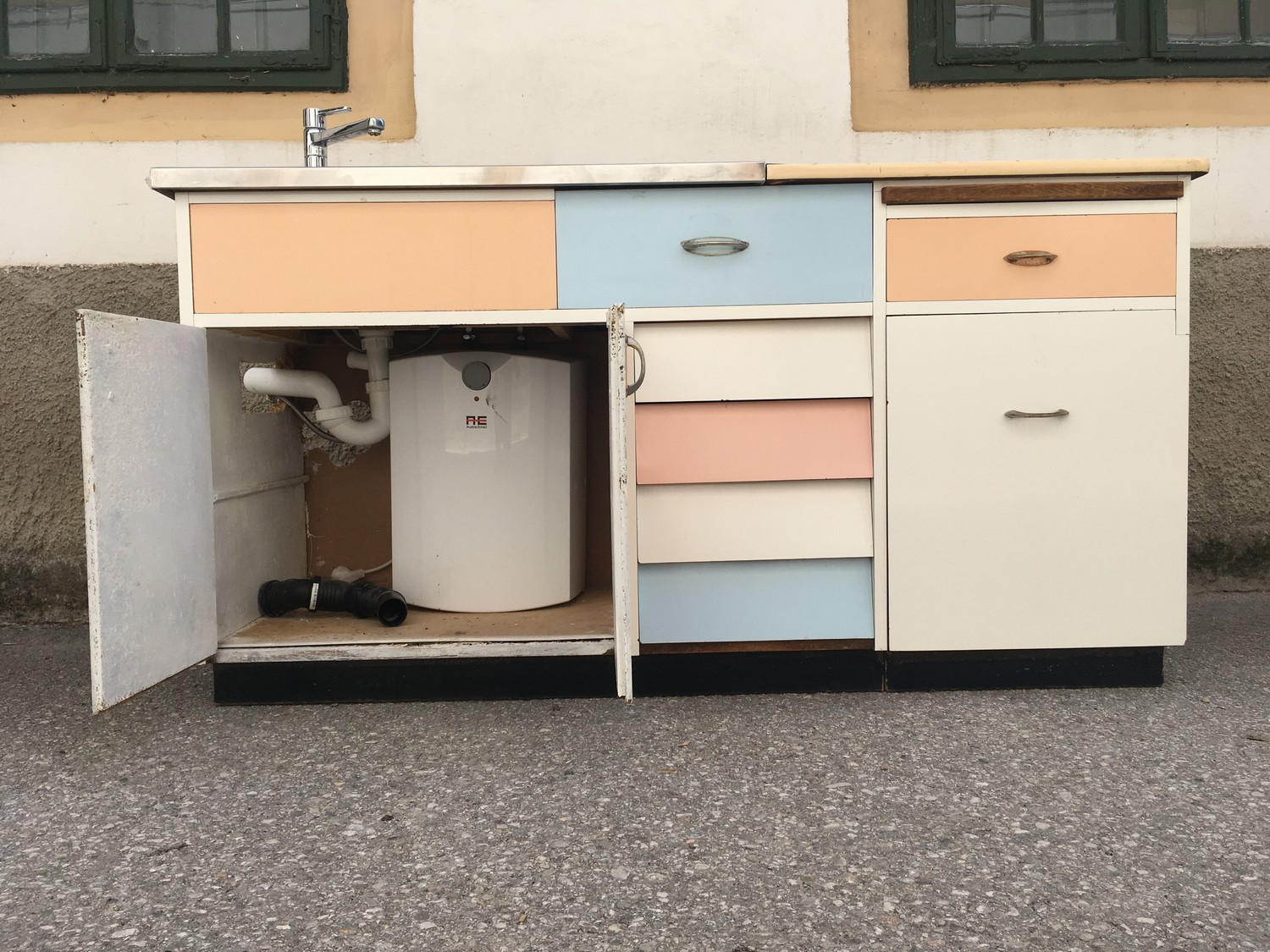 Küche Vintage Midcentury Pastell 50er 60er-Jahre Retro Schrank Möbel Design Küchenzeile Boiler Unterschränke