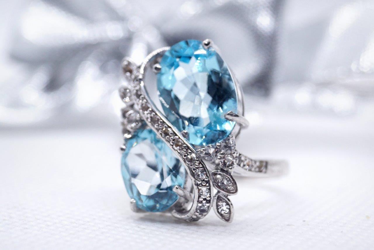 Edelsteine 925 Silber Blautopas Schmuck handgefertigt Ring