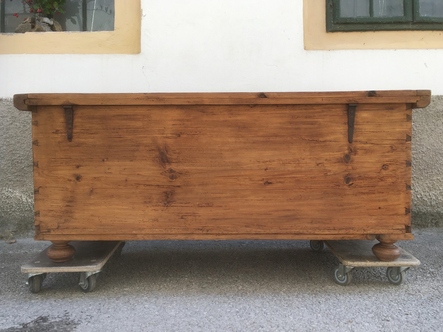 Truhe Landhaus Weichholz antik groß Flachdeckel Kiste groß