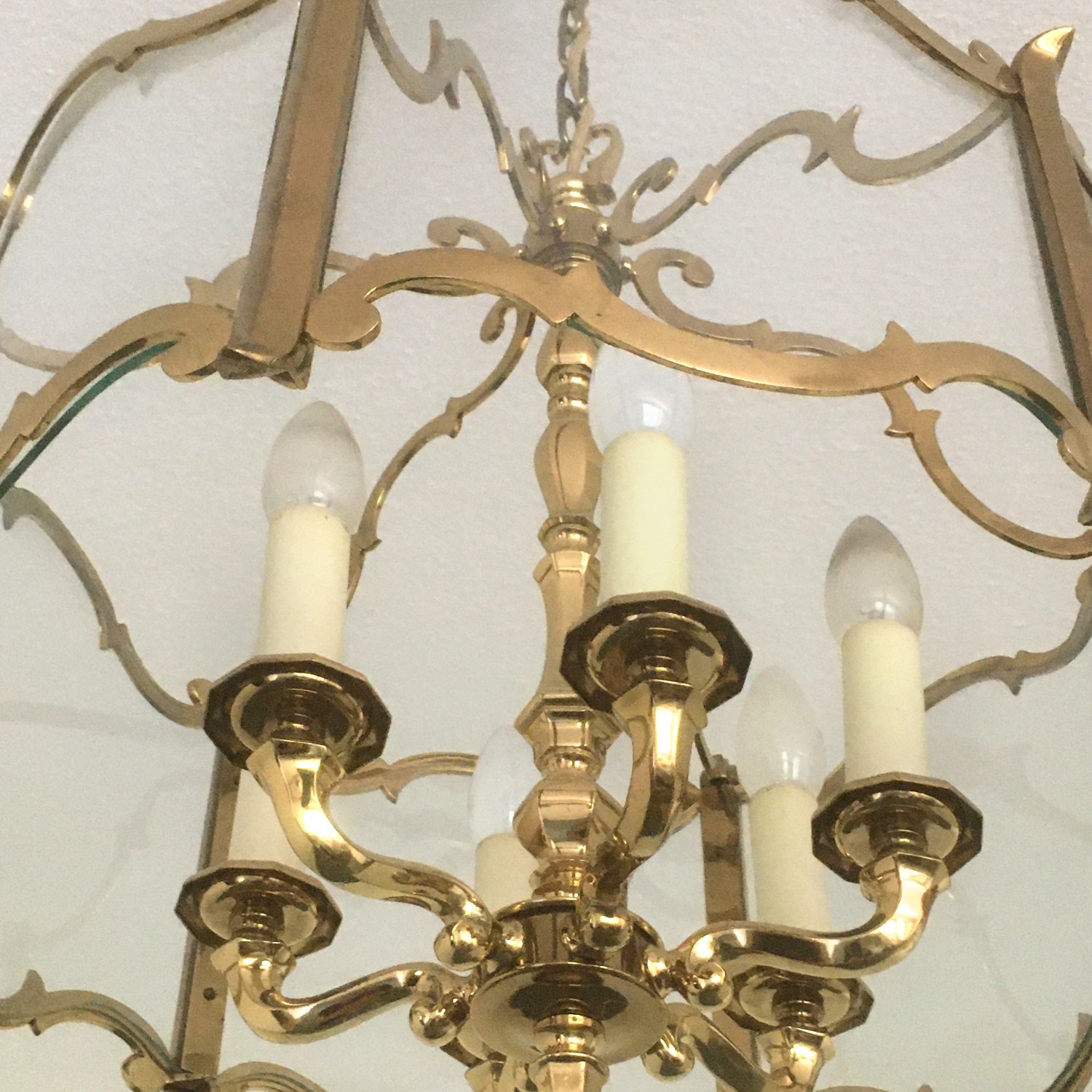 Kronleuchter Vintage Messing Glas Kristall antik Hängelampe golden