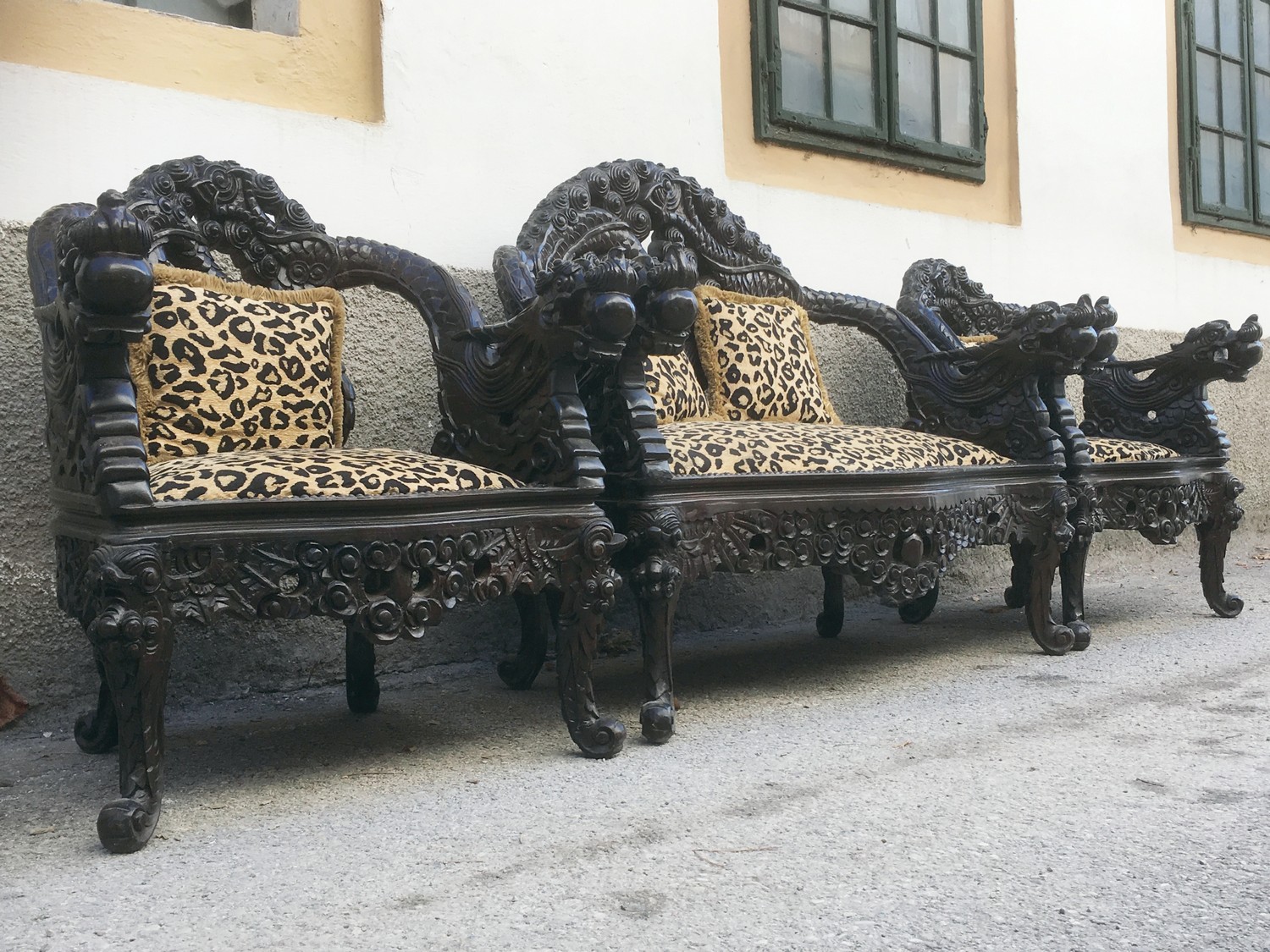 Sofa China Möbel Bench beschnitzt antik Loveseat Drachen Sitzbank Asiatika