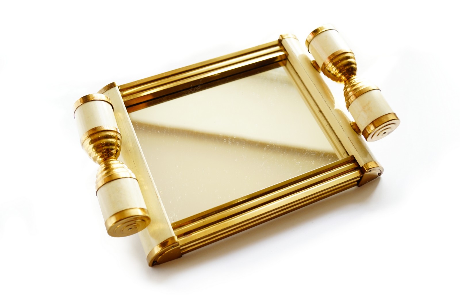 Antik Tablett Art Deco 1920 creme-weiß für Rauchertisch Spiegel Ablage