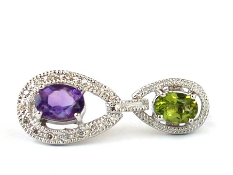 Ohrstecker 925 Silber traumhafter Edelstein Schmuck Amethyst Peridot 14k Weißgold vergoldet