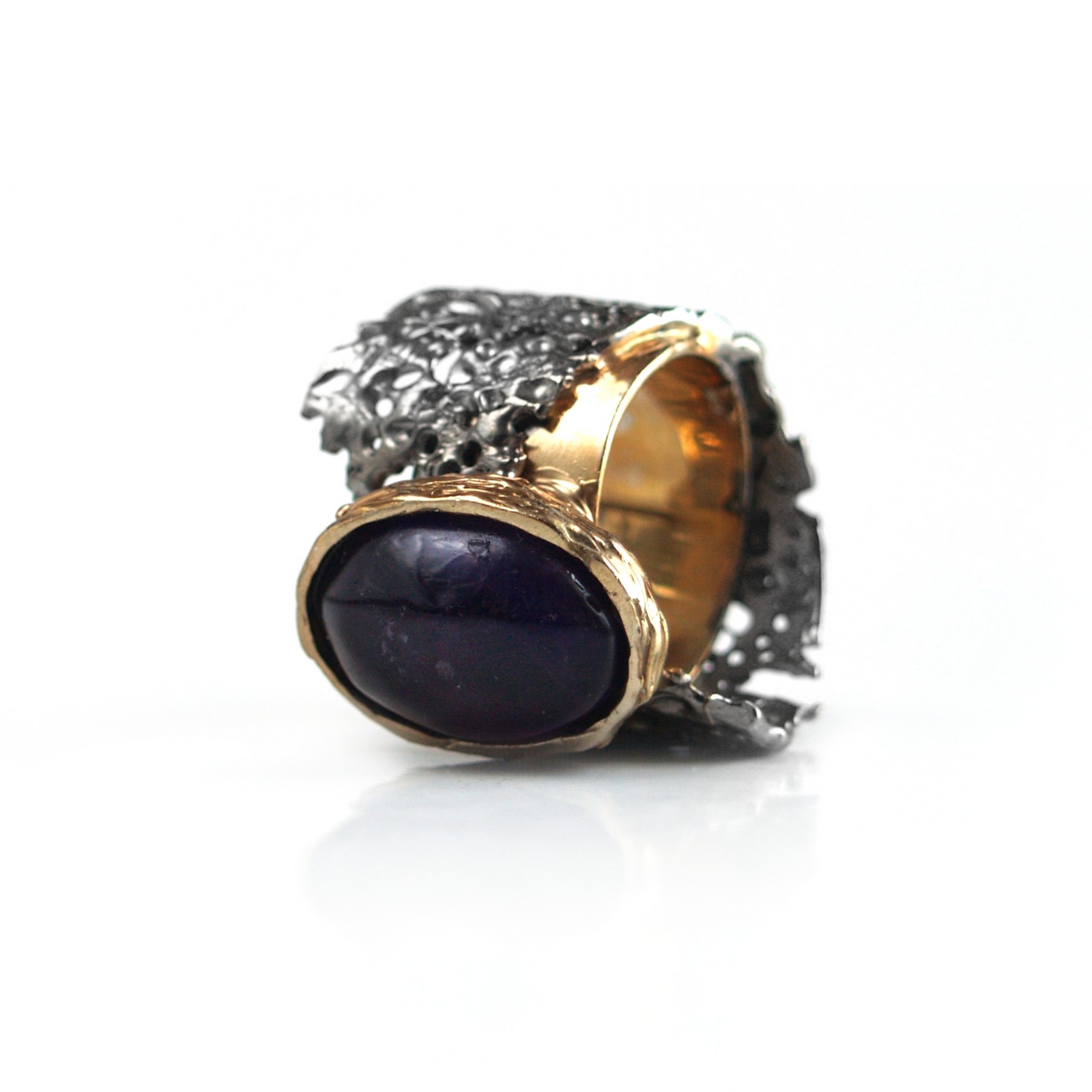 Ring 925 Silber Edelstein Amethyst Cabochon hangefertigter Schmuck