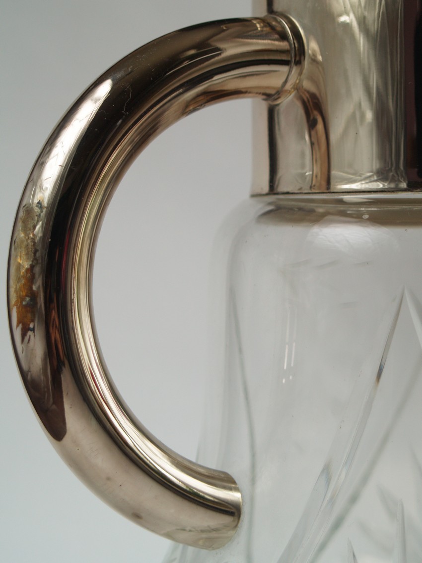 Karaffe antik Bleikristall Metall silberne Montur Sieb