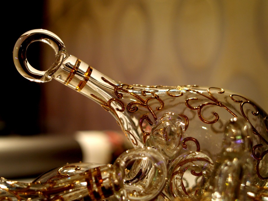 Christbaumkugel Glas groß Gold antik mundgeblasen
