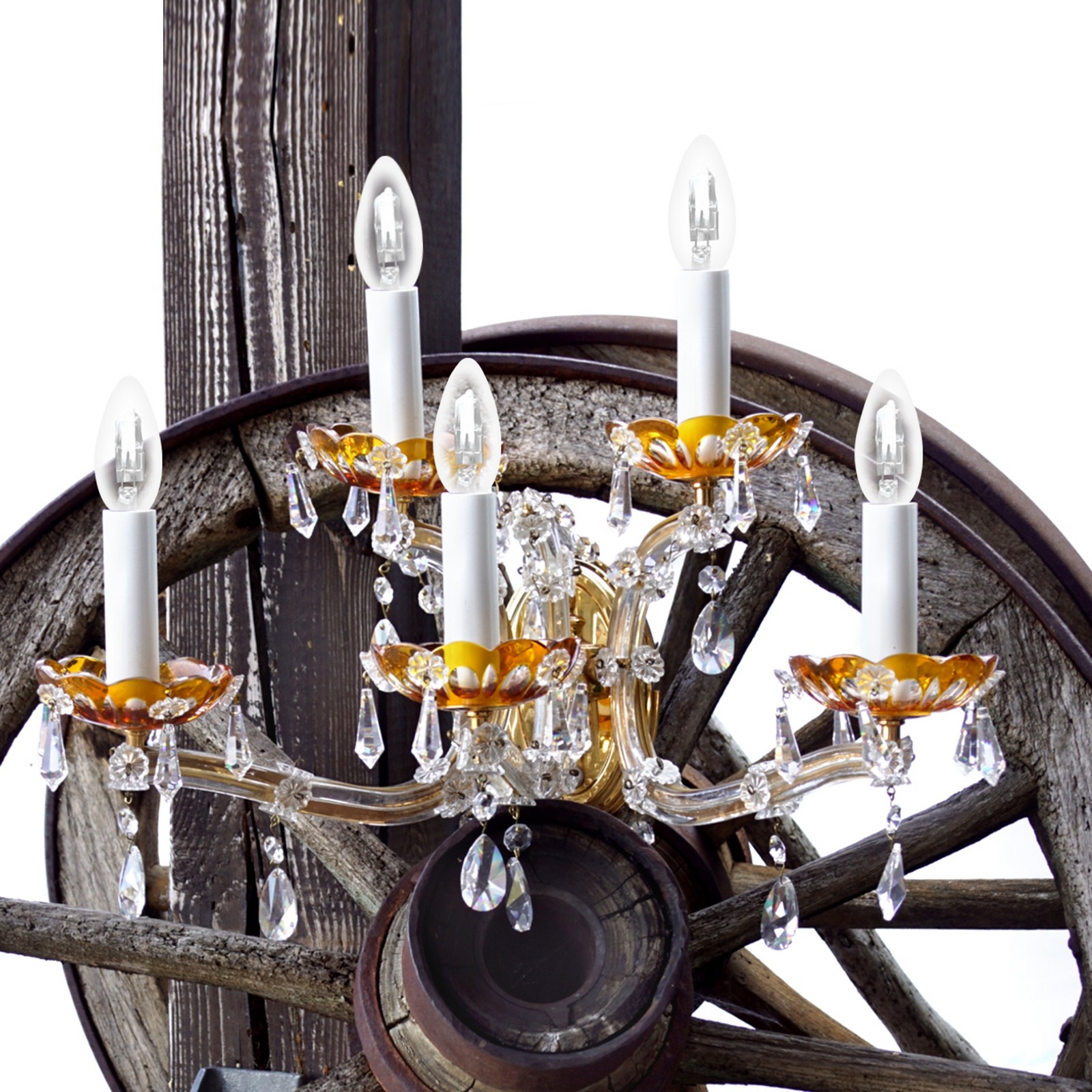 Wandleuchter Maria Theresia Bleikristall 5-flammig feuriger Luster Wandleuchter Maria Theresia Bleikristall Orion Wien Hotelmöbel antikdesign Bauernlampe