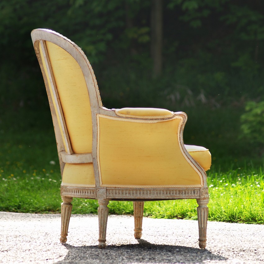 Stuhl antik Sessel vintage Senf-Gelb Barock Armlehnstuhl