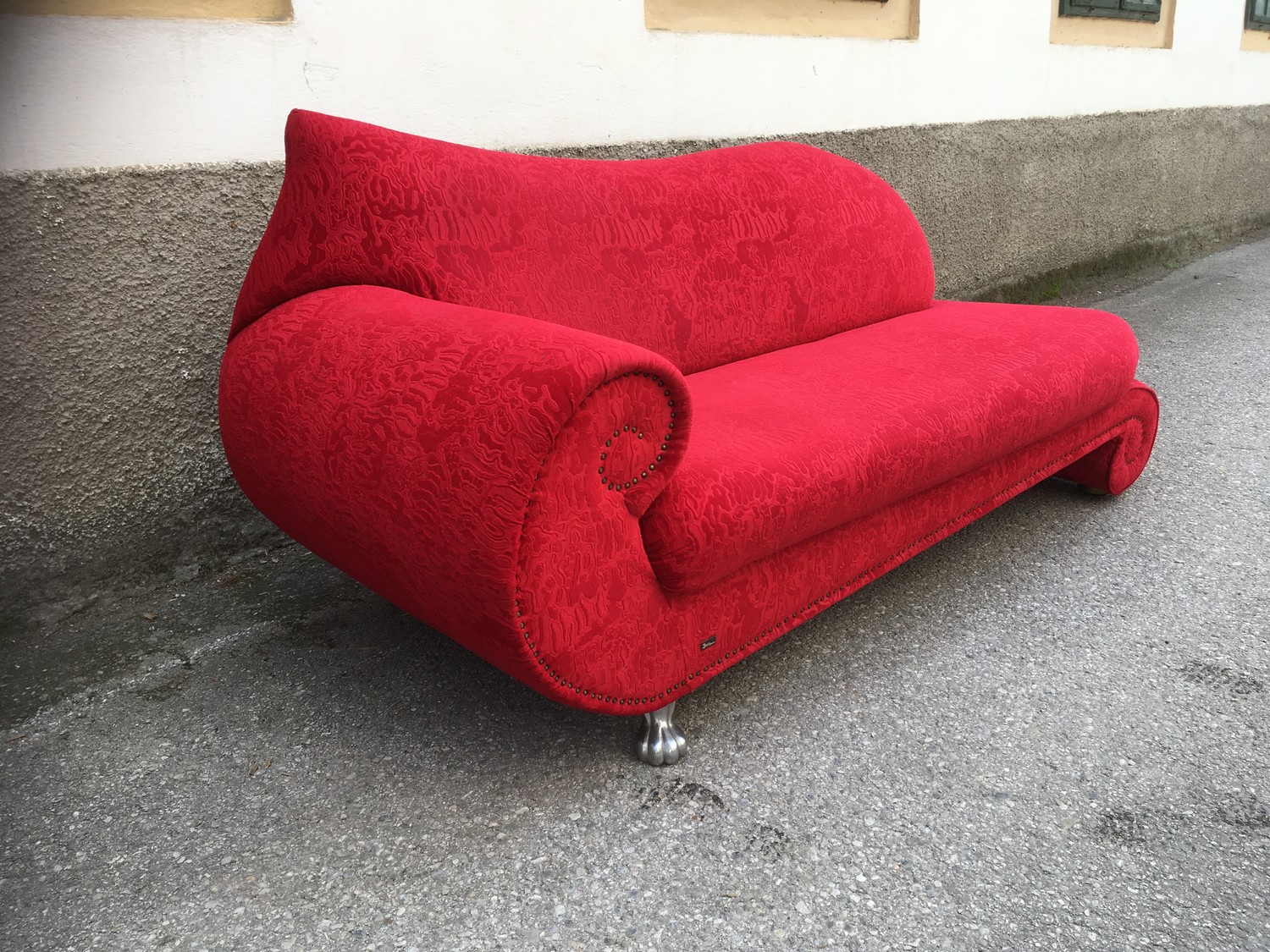 Bretz Sofa rot Gaudi Recamiere Löwentatzen silber
