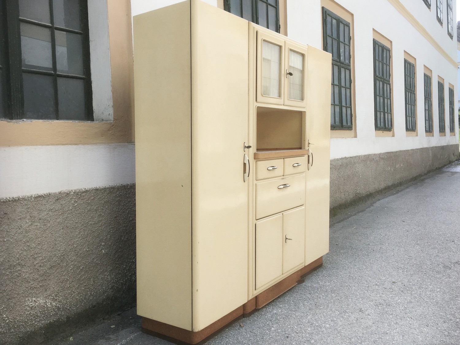 Küchenschrank Vintage creme Schüttenregal Vitrine Küche Vollholz Buffet Kredenz