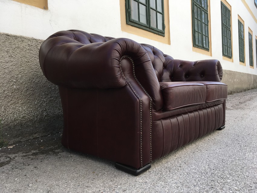 Chesterfield Ledersofa rot-braun