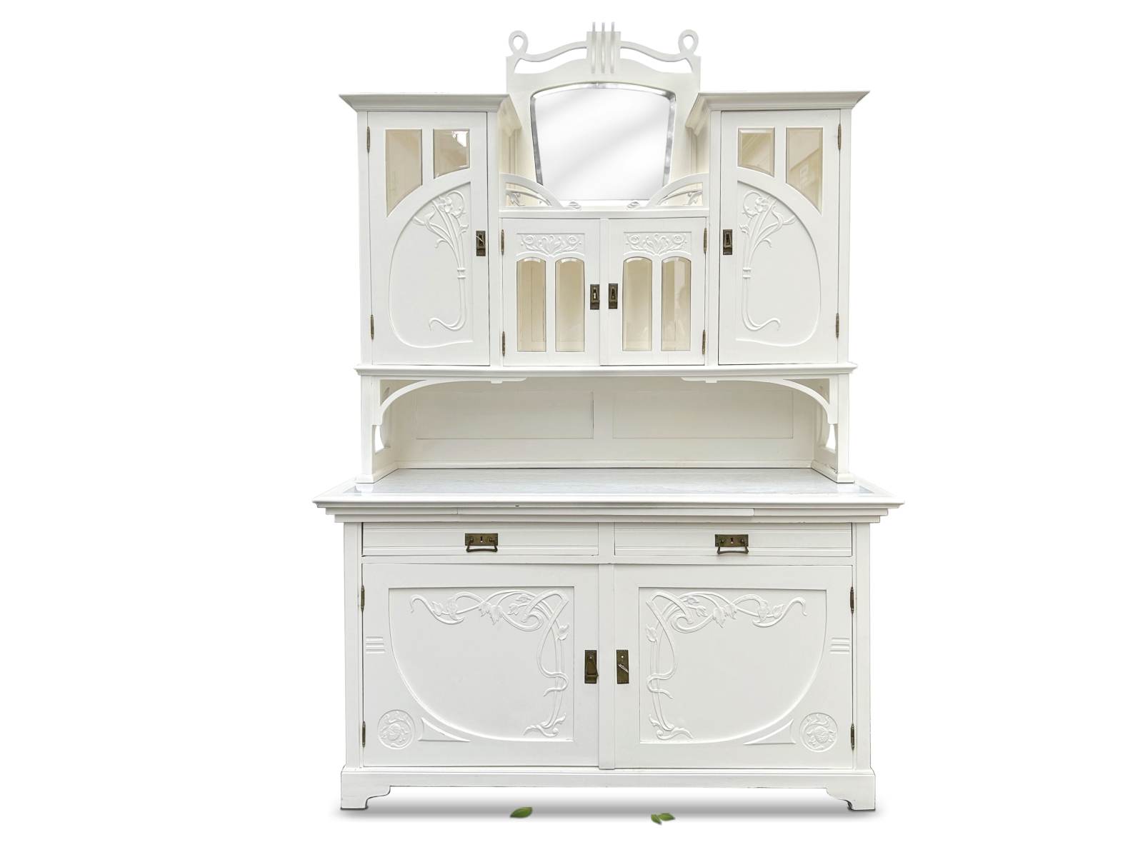Antike Jugendstil Kredenz weiß 1920 Wohnzimmerschrank Antiquität Peitschenschlag Shabby Chic Deutschland Goethesgalerie