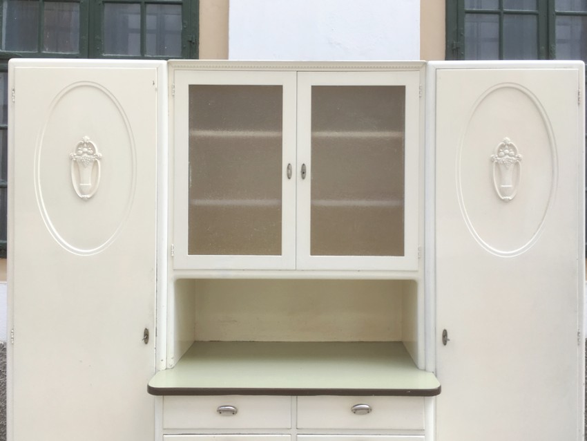 Küchenschrank antik Loft Vintage Design creme Vitrine Industrie