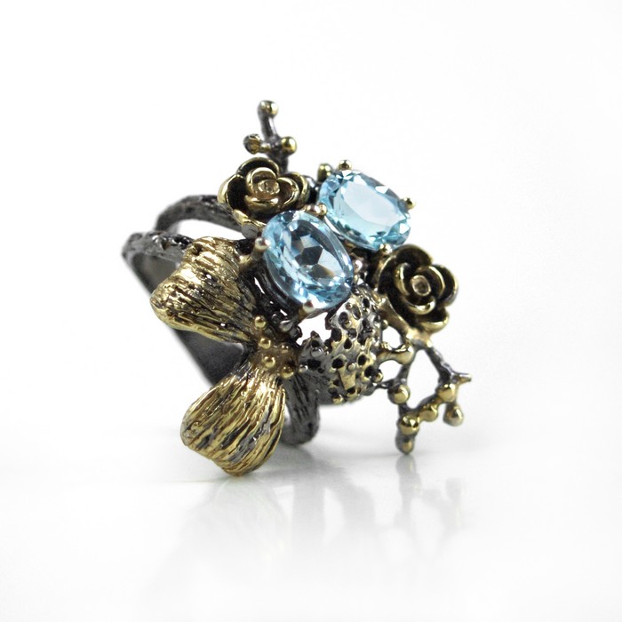 Ring 925 Silber Edelsteine Topas Rosenblumen handgeferigt Ring 925 Silber Edelsteine Topas Rosenblumen handgeferigt