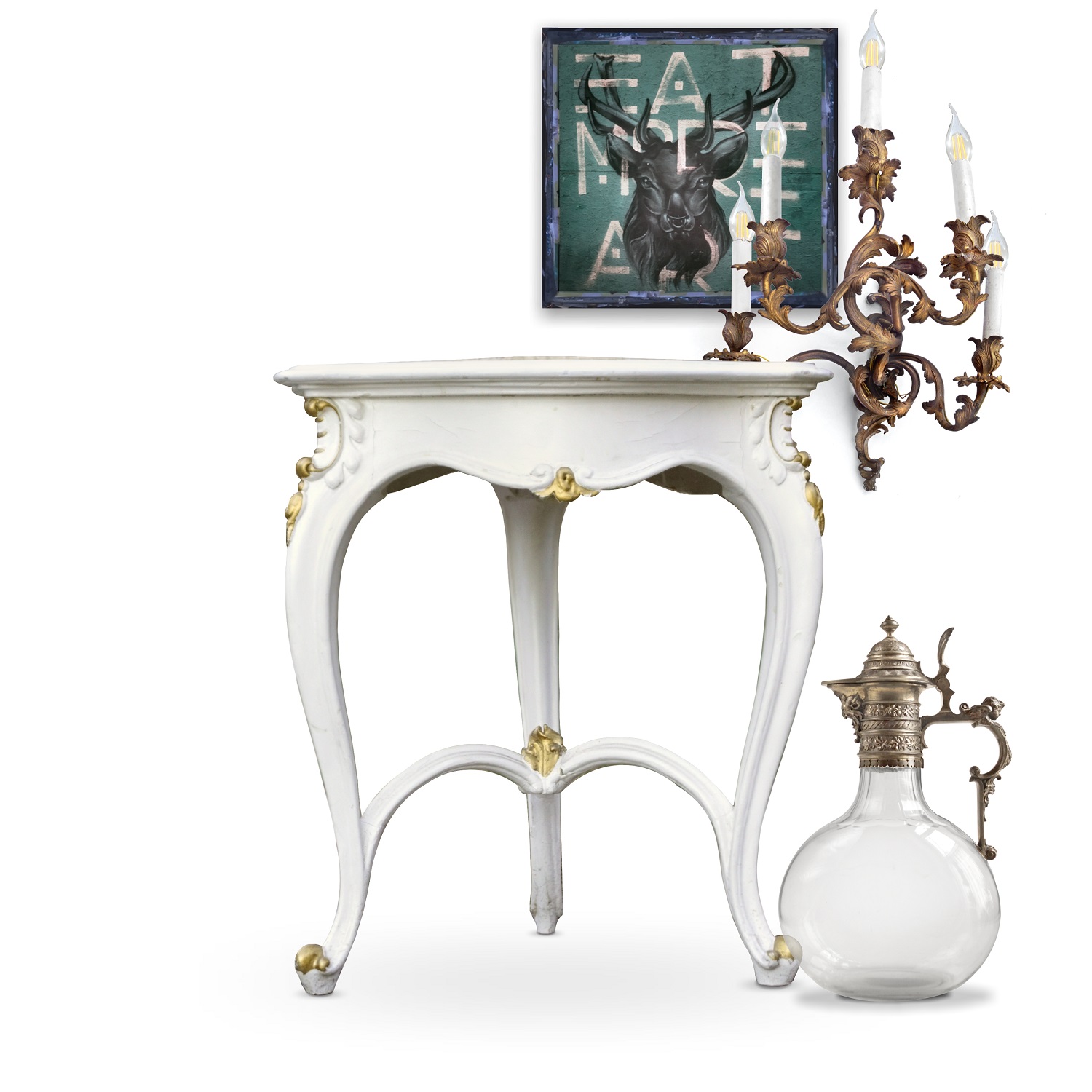 Neobarock tisch antiker beistelltisch french marmorplatte gold weiß shabby chic vintage sidetable Shabby Chic sidetable