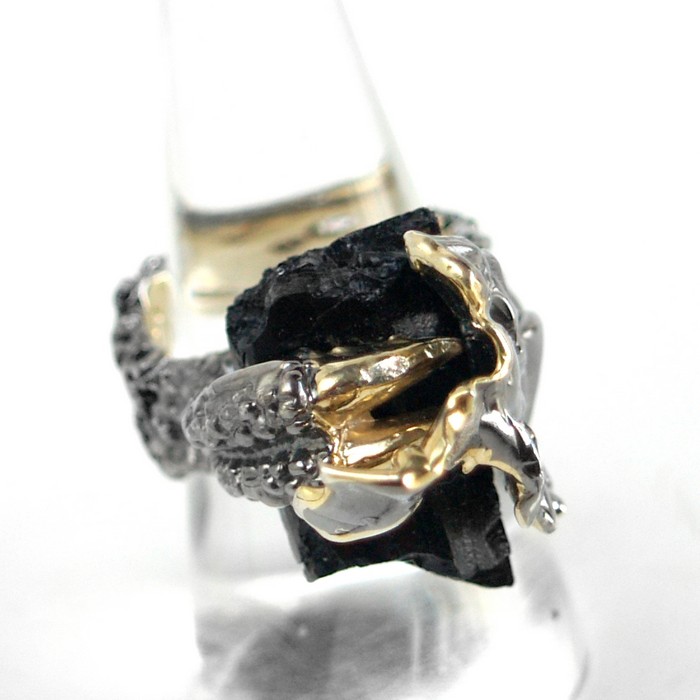 Ring 925 Silber Edelstein schwarz Turmalin Totenkopf