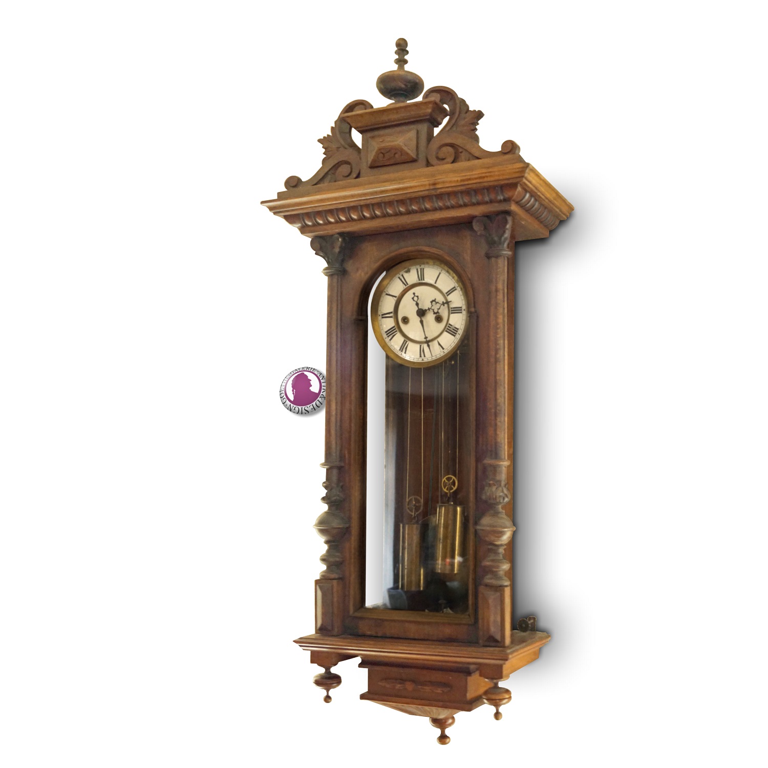 Altdeutsch antike Uhr Junghans Gründerzeit mechanisches Uhrwerk repariert funktionstüchtig Gewichte gewichtsaufzug Emaille Schlüsselblatt römische Ziffern