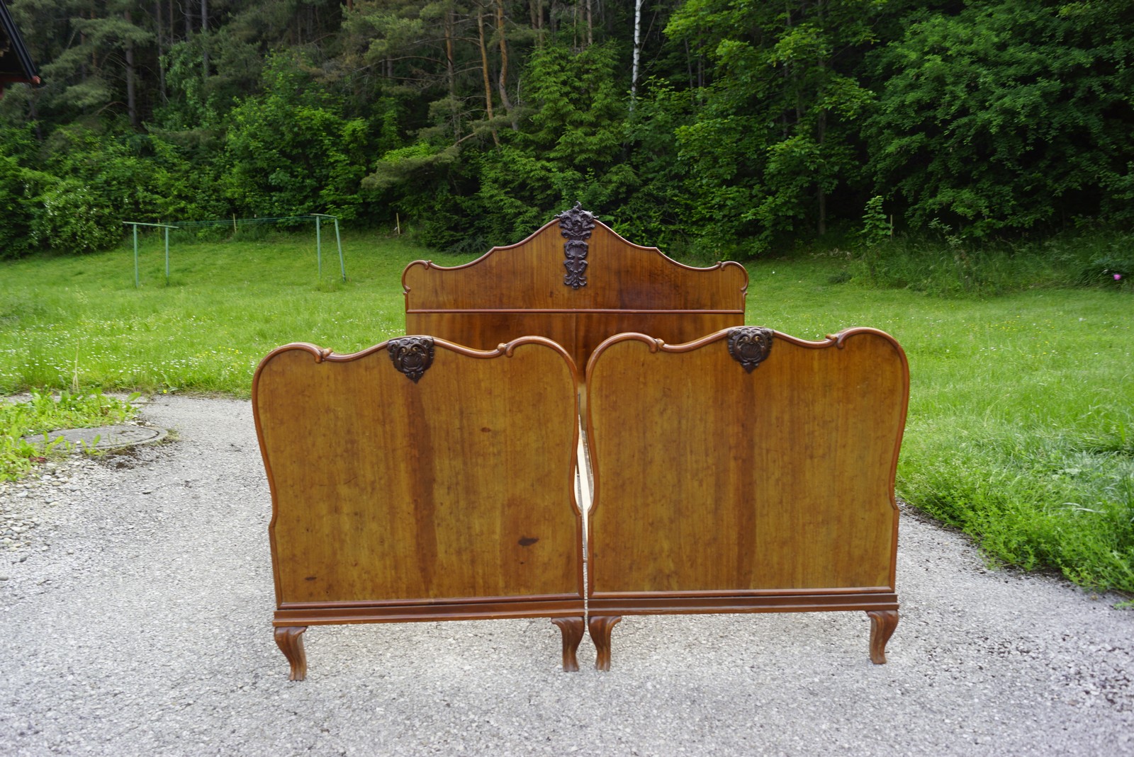 Bettrahmen Barockstil antike Möbel Doppelbett vintage Massivholz geschnitzt Jugendstil Barock