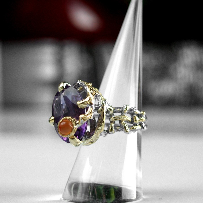 Ring 925 Silber zierlich großer Amethyst Karneol