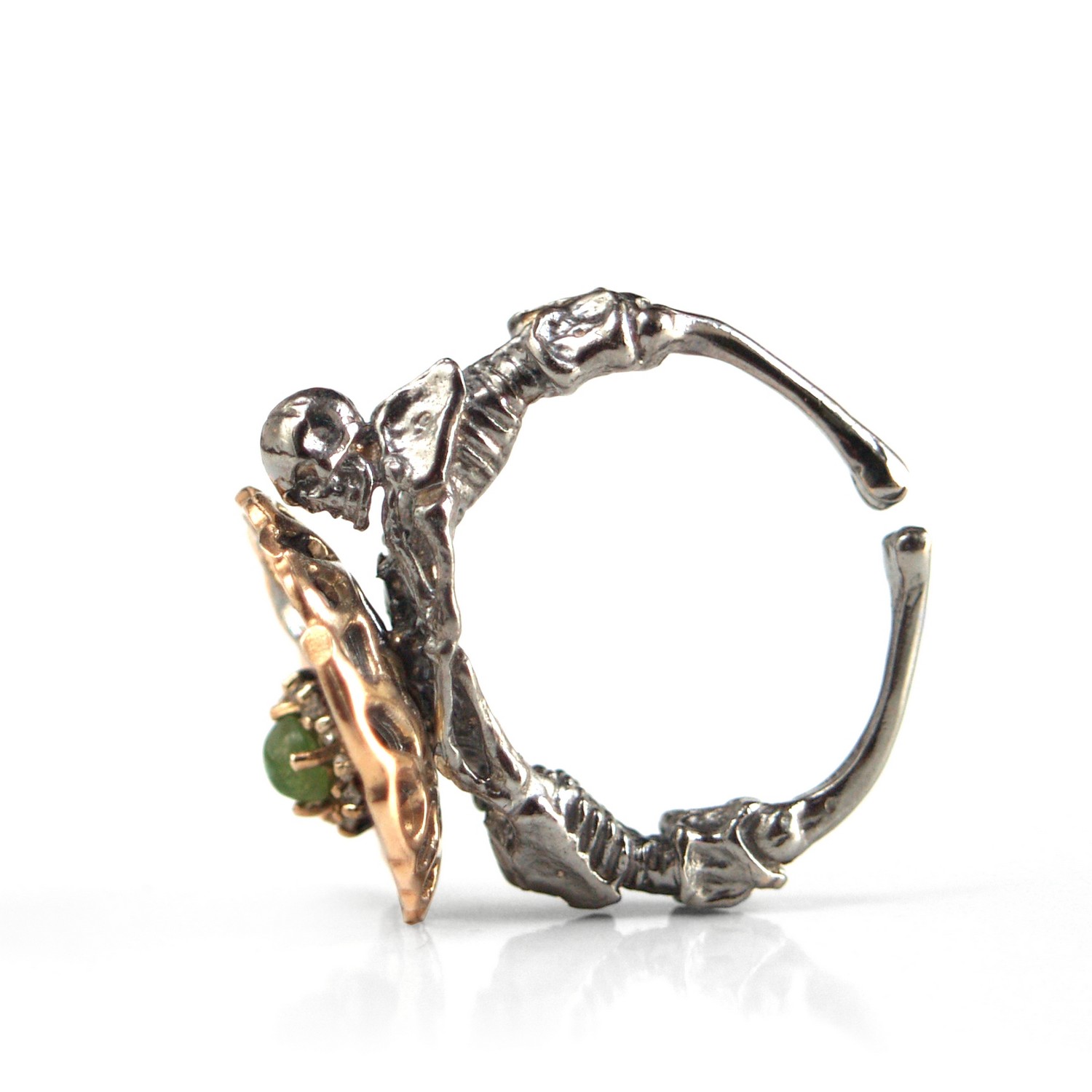 Ring 925 Silber handgemacht Edelstein Demantoid Skelett Totenkopf Demantoid Ring