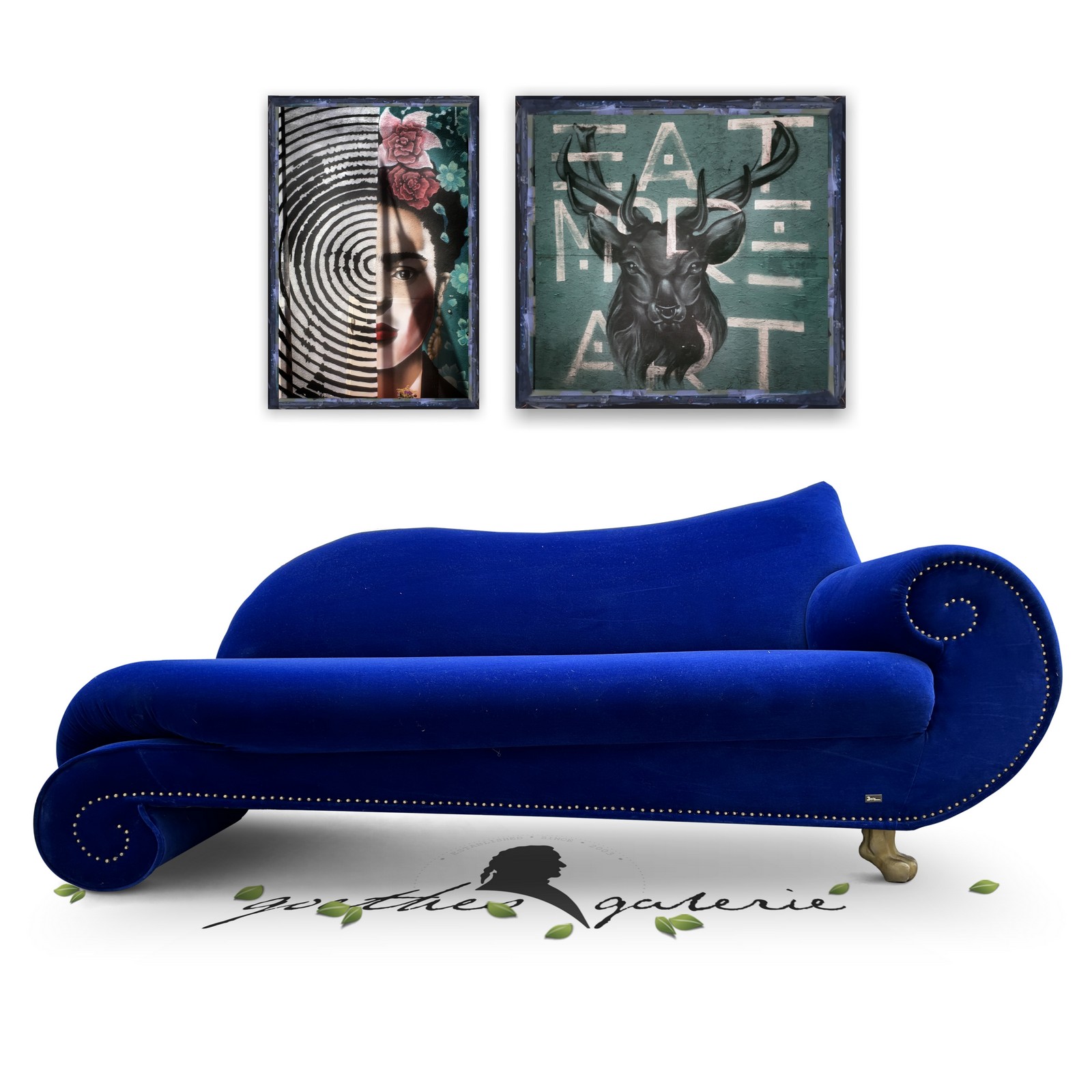 BRETZ Sofa Gaudi Recamiere X210re blau Velours neuwertig Tatzenbeine mattgold BRETZ Sofa Gaudi Recamiere X210re blau Velours neuwertig Tatzenbeine mattgold