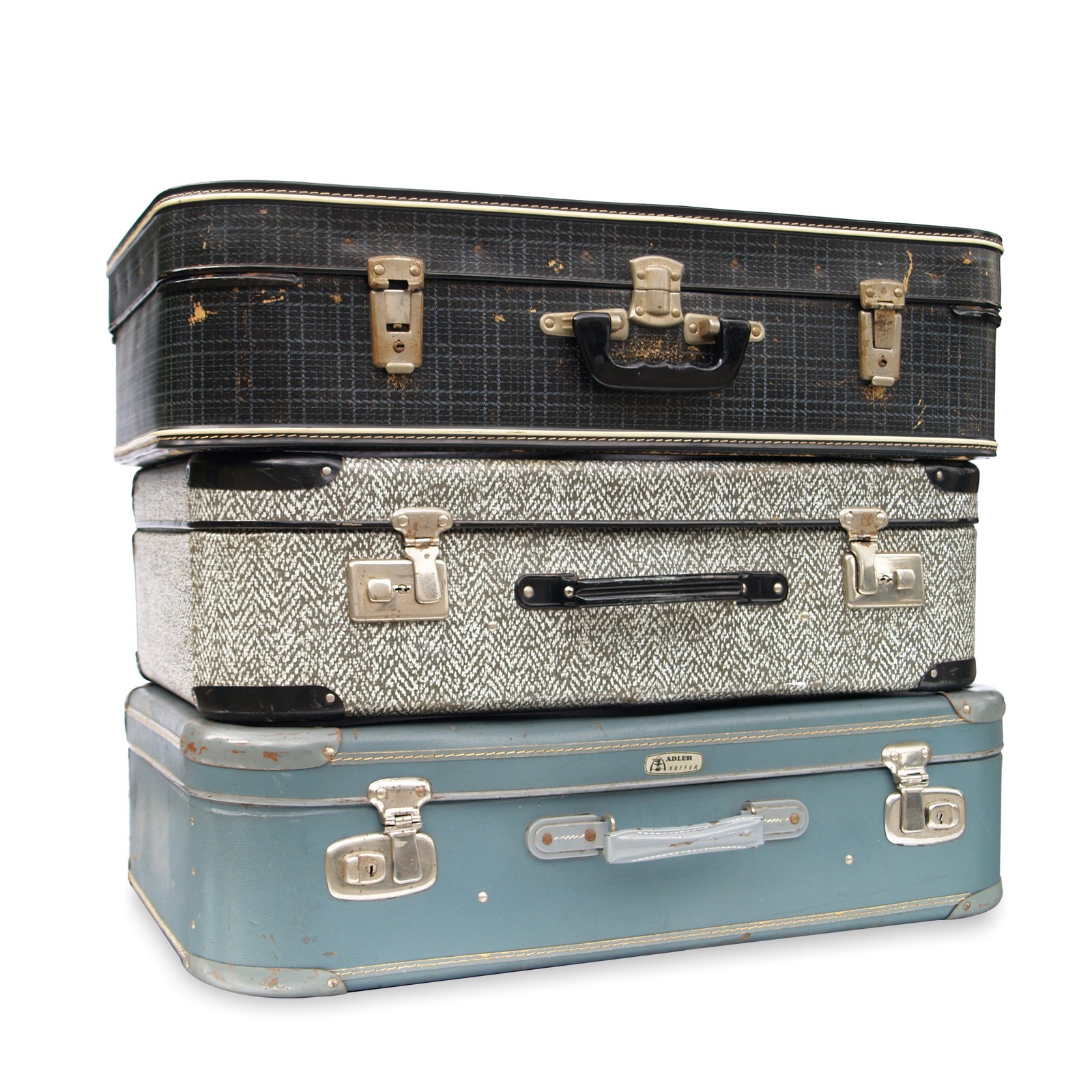 Reisekoffer Koffer Vintage Shabby Chic Fischgrätmuster grau Vintage Koffer