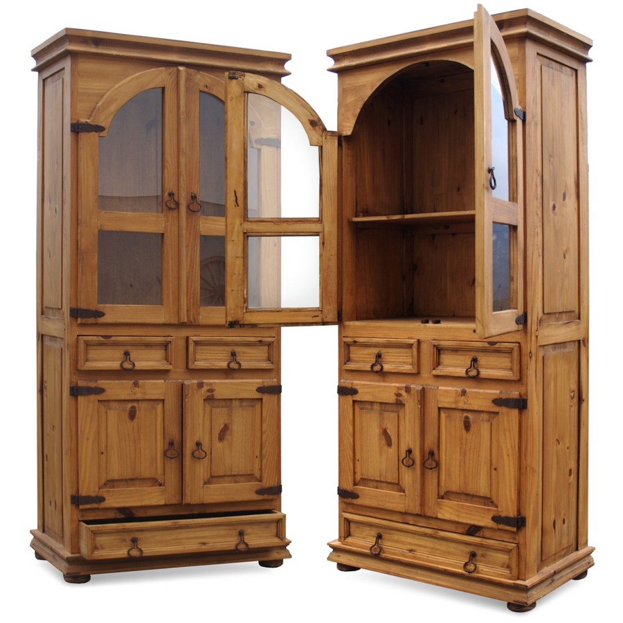 VITRINE Naturholz Küchenschrank Pinie Schrank im Weinkeller Stil Schrank Pinie Vitrine Antikstil