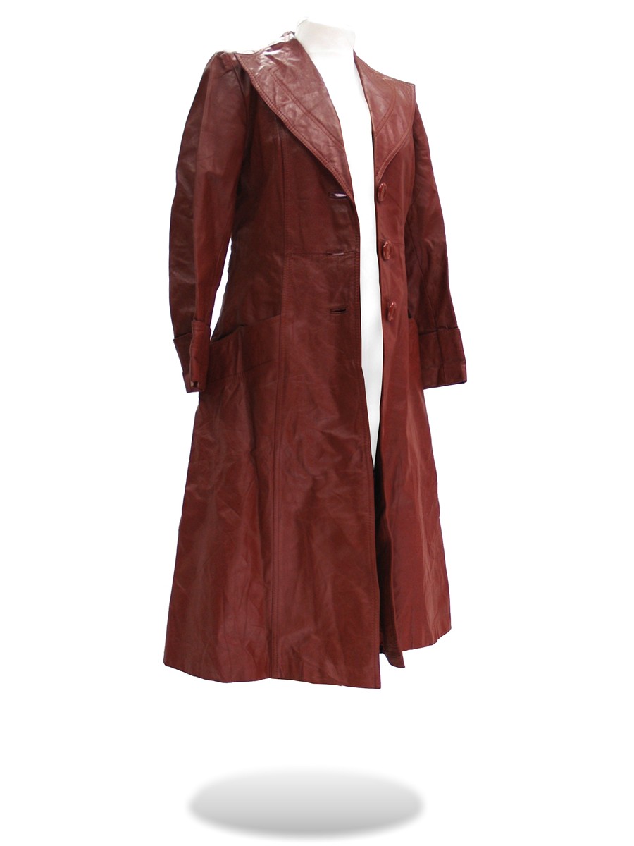 Original Retro Mantel Leder 70er-Jahre breiter Kragen Ledermantel Retro Ledermantel lang