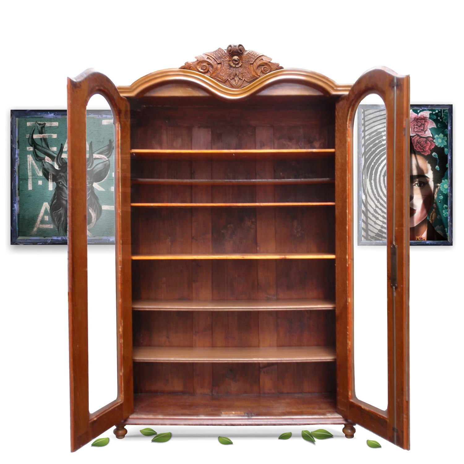 Schrank antik Vitrine Bücherschrank Altdeutsch Akanthusblätter Schrank antik Vitrine Vollholz Geschirrschrank Bücherschrank Antiquität kaufen Shop Lieferung Preis vegan Möbel nachhaltig