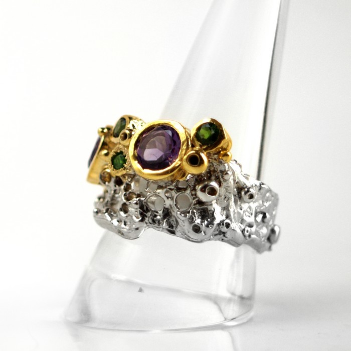 Ring 925 Silber Edelstein multicolor Chromdiopsid Schmuck handgefertigt