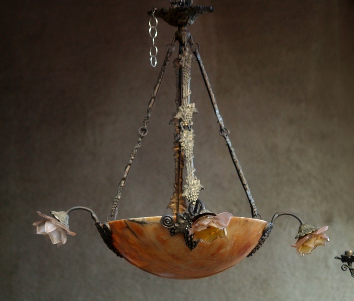 Antiquität Leuchter Frankreich Glas Bronze